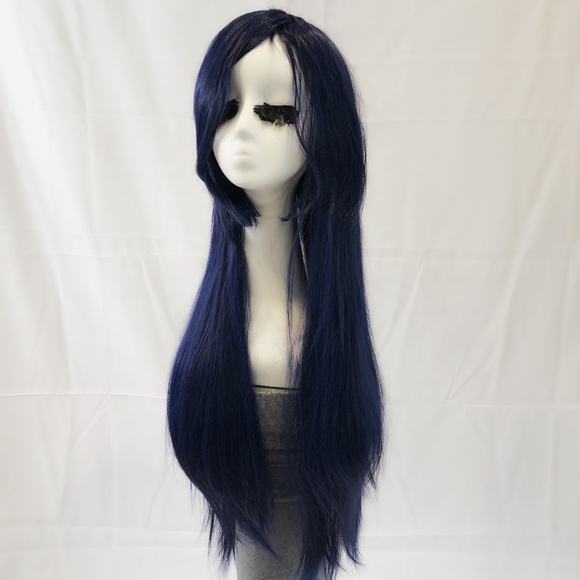 New Goddess length straight navy blue wig cosplay